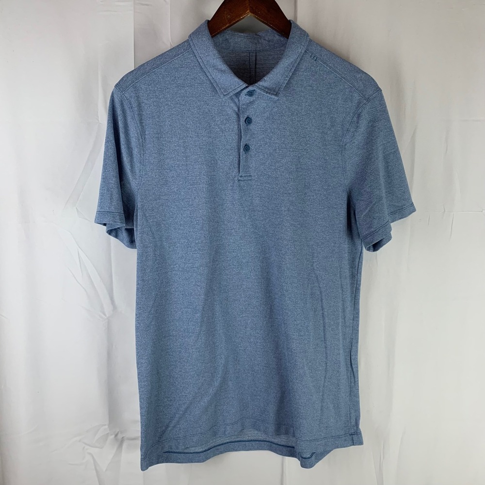 Lululemon Polo Shirt Men M Blue Heathered Short Sleeve Athletic Golf Top